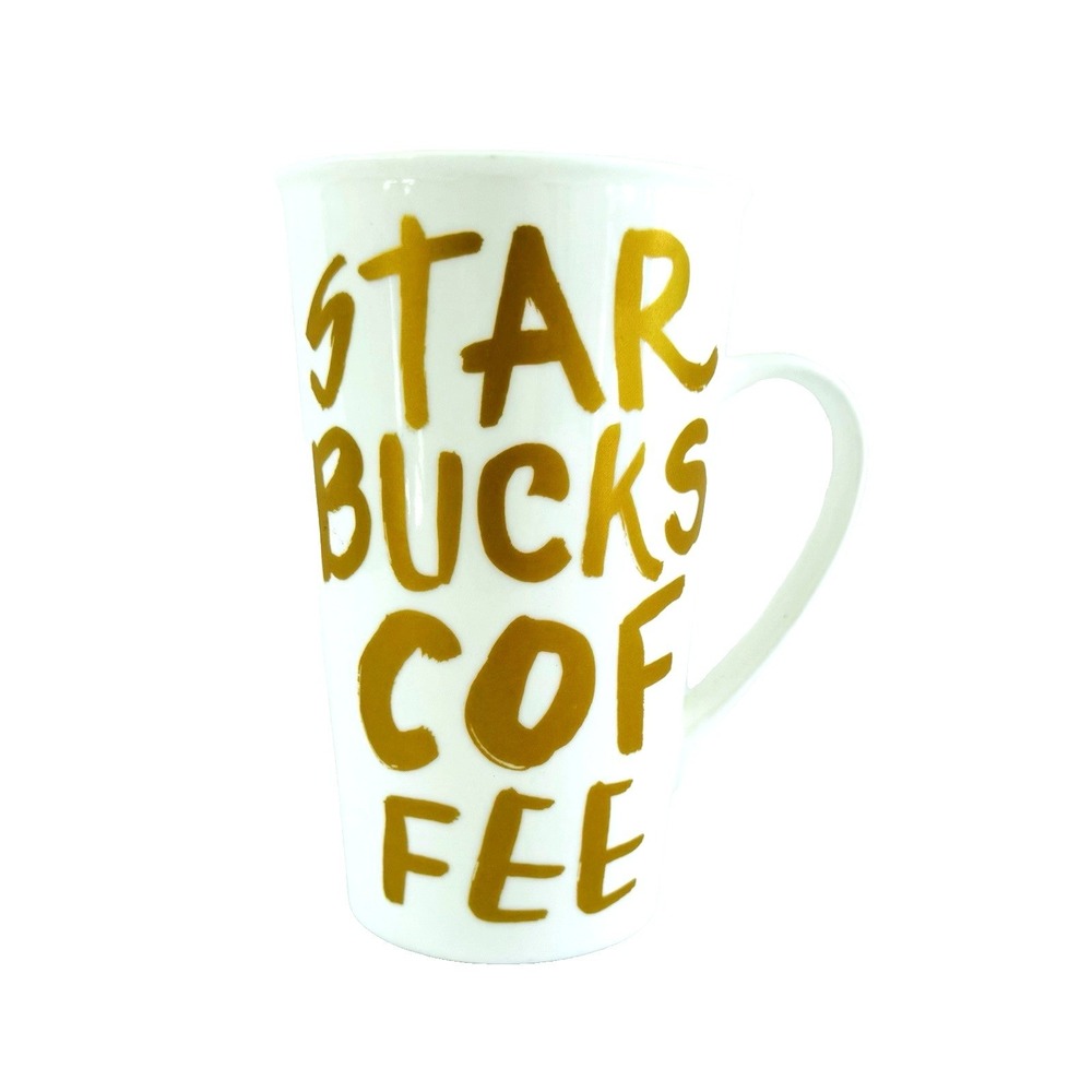 Starbucks 2015 White Gold "Starbucks Coffee" Tall Ceramic‎ Mug